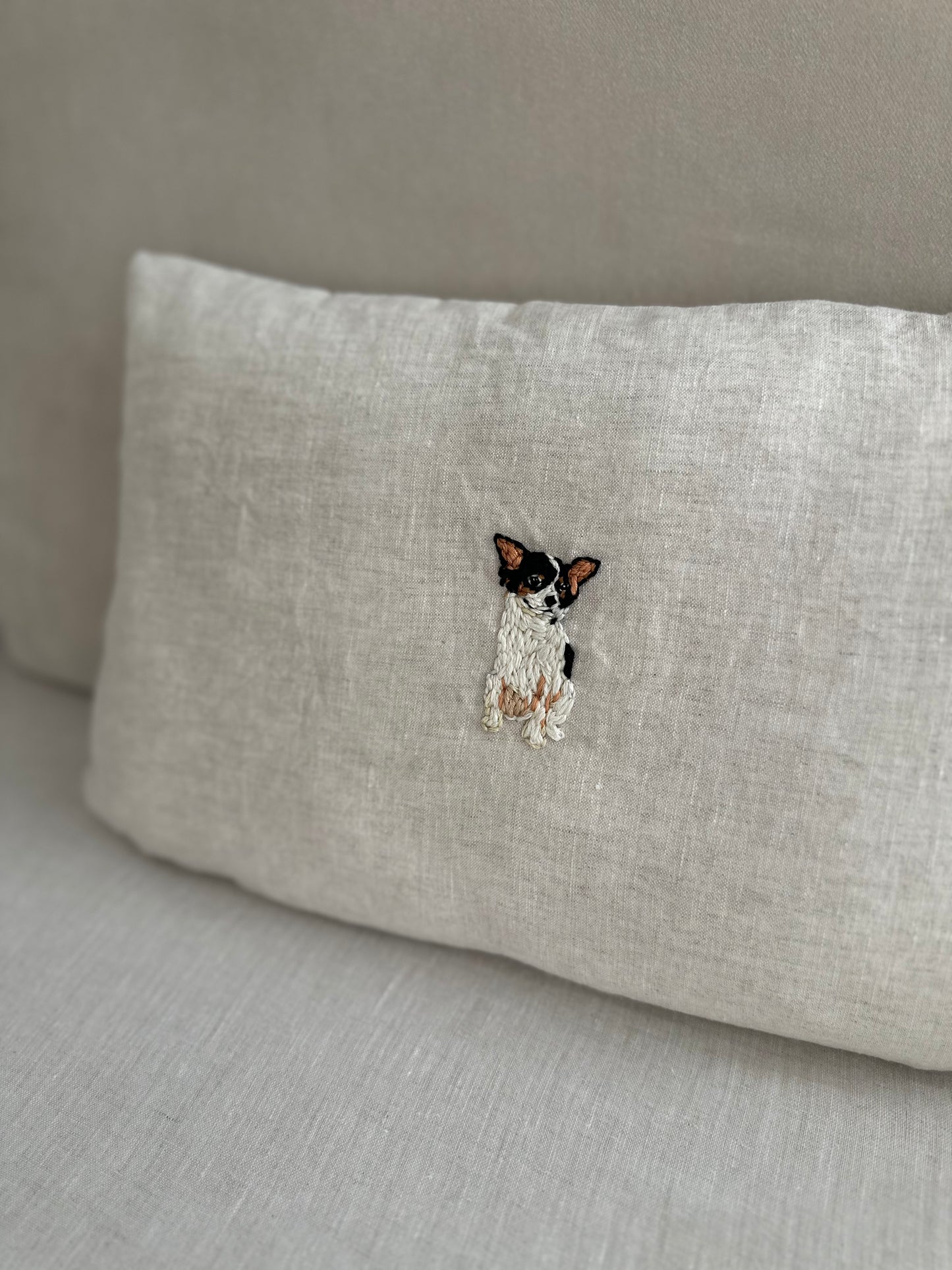 Beige linen Chihuahua cushion cover